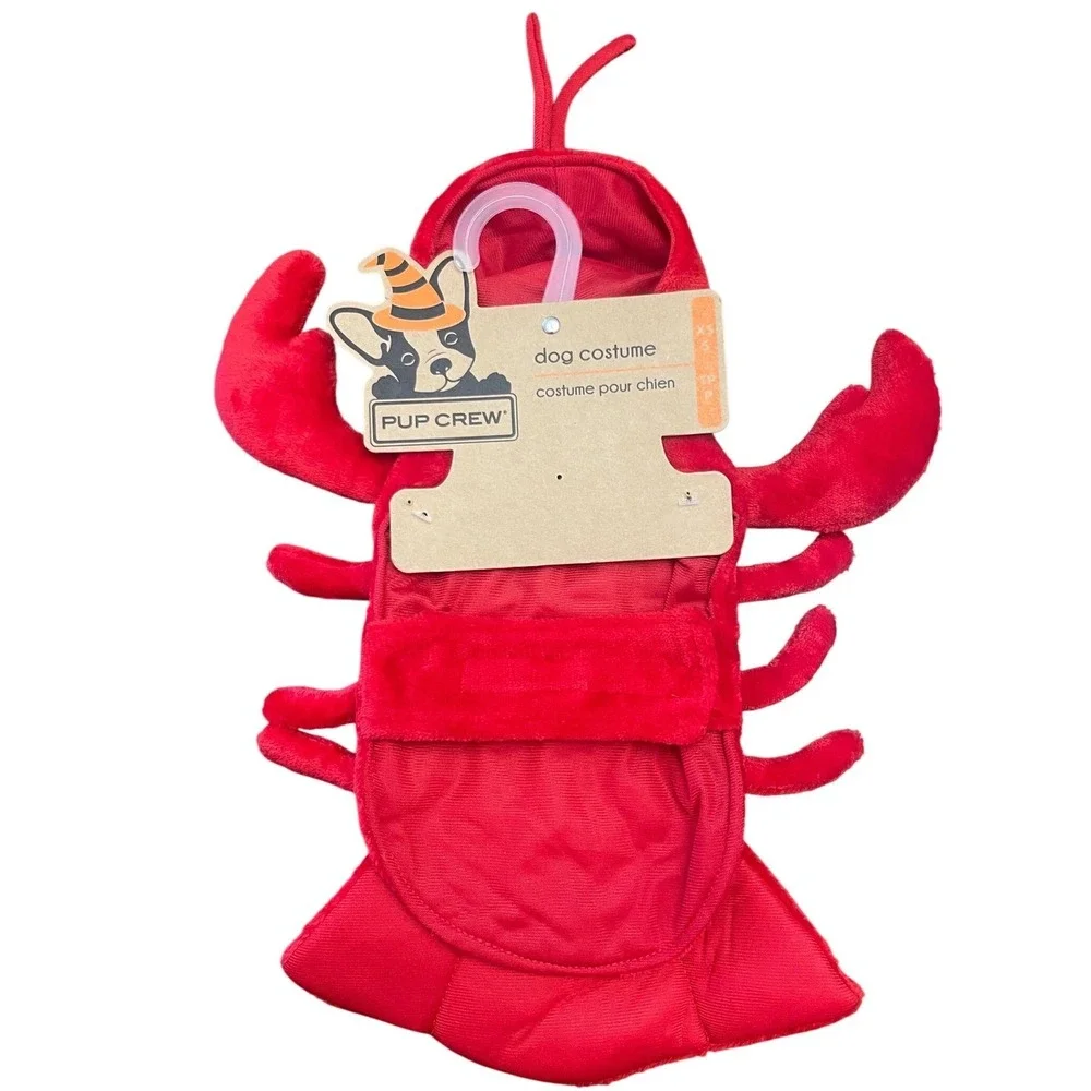 Pup Crew Lobster Dog Costume Red XS/S Halloween Pet‎ Outfit Hooded Plush NWT